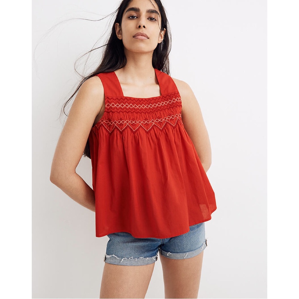 MADEWELL Embroidered Smocked Tank Top